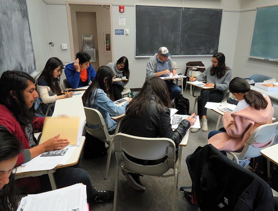 Students working together in class